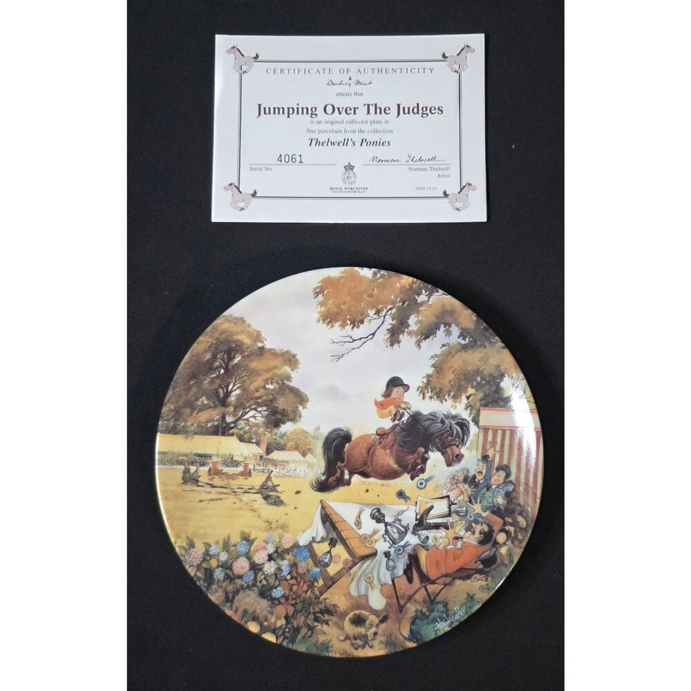 Danbury Mint Royal Worcester Thelwell's Ponies 'Jumping Over The Judges Plate